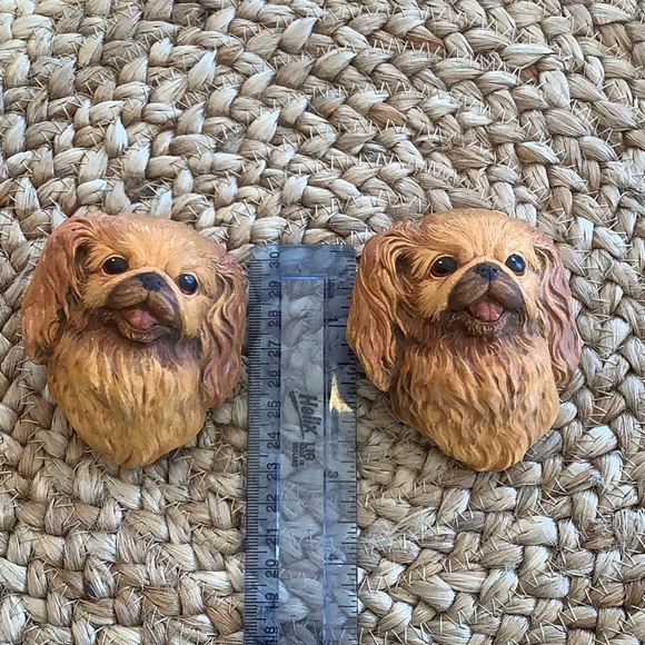 Chalkware Bossons Pekinese Dogs Head Hanging Plaque Vintage Mid-century 2 pc set - Picture 15 of 16
